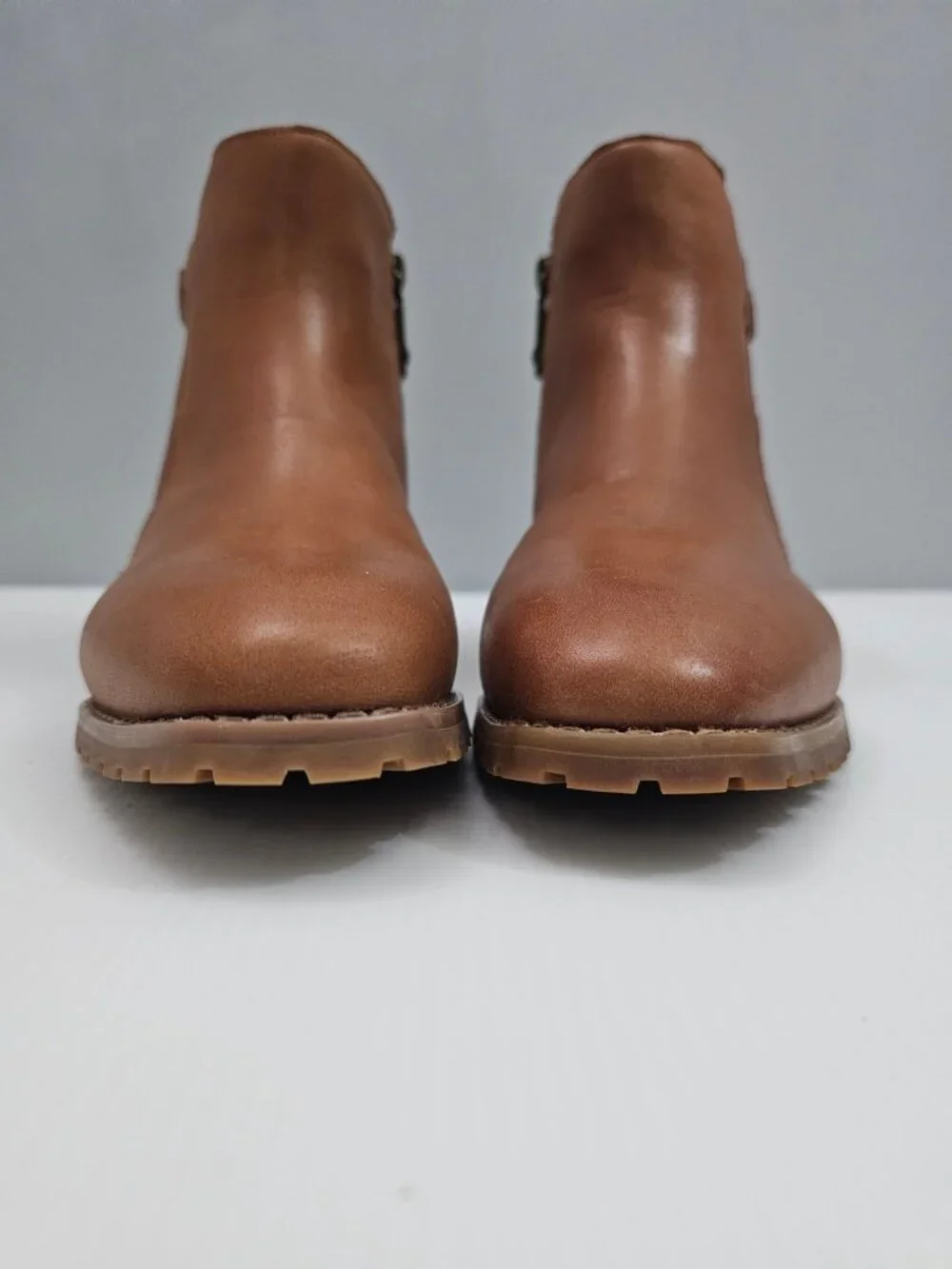 Blondo Sullivan Waterproof Ankle Boot Tan Leather Buckle Block Heel Womens 8